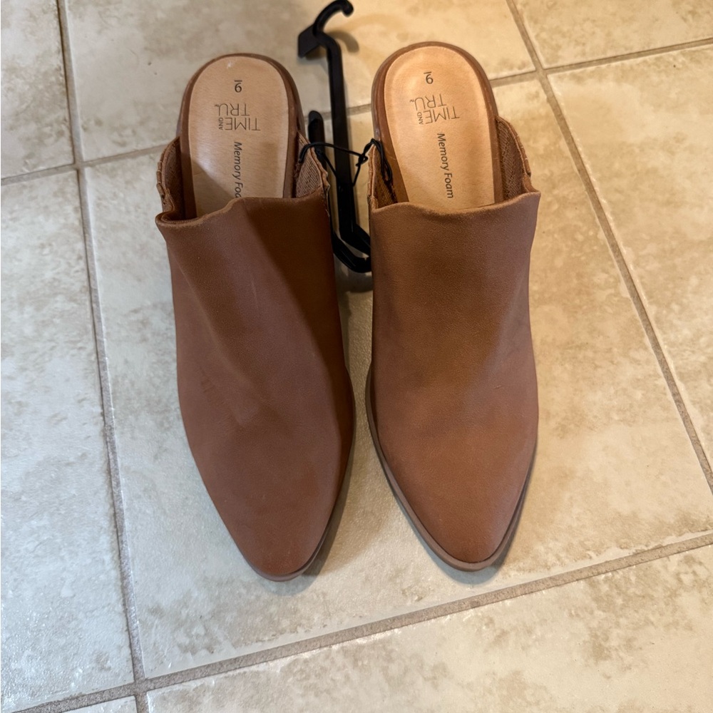 Time and Tru Brown Mules with Minimalist Design